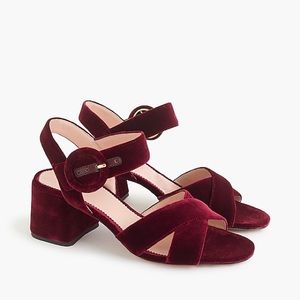 J. Crew Penny Velvet Sandals in Burgundy - Good Condition - Size 8.5